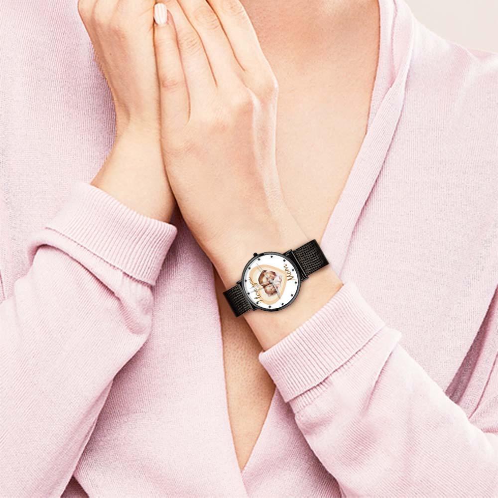 Orologi Con Foto Personalizzati Con Incisione A Cuore Con Cinturino In Lega, Regalo Per La Festa Della Mamma Per La Mamma - soufeelit