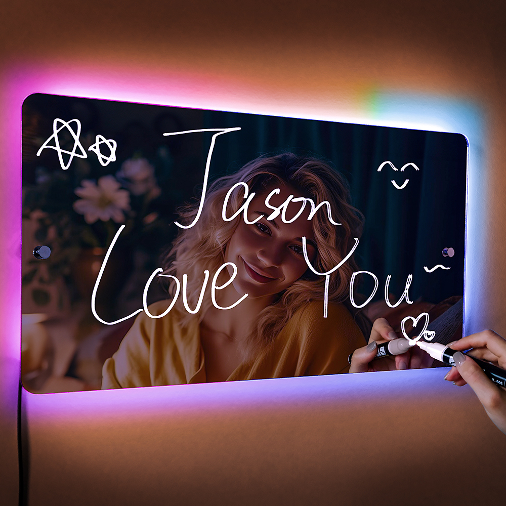 Insegna specchio personalizzata Testo personalizzato Insegne al neon illuminate a led multicolori appese a parete Decorazioni per la casa Regalo per Natale
