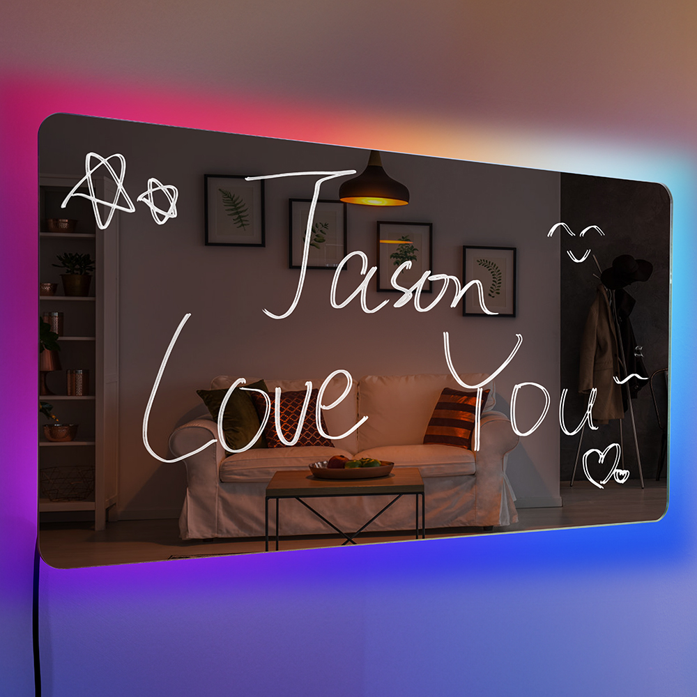 Insegna specchio personalizzata Testo personalizzato Insegne al neon illuminate a led multicolori appese a parete Decorazioni per la casa Regalo per Natale