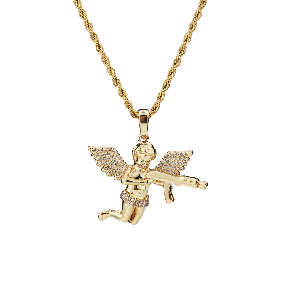 Collana Hip Hop Angelo Della Vendetta Con Pistola Collana Con Ciondolo Di Diamanti Regali Per Uomo - soufeelit