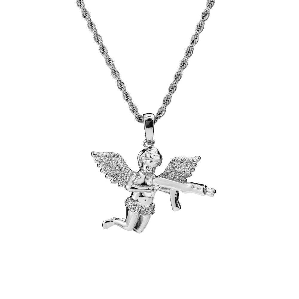 Collana Hip Hop Angelo Della Vendetta Con Pistola Collana Con Ciondolo Di Diamanti Regali Per Uomo - soufeelit