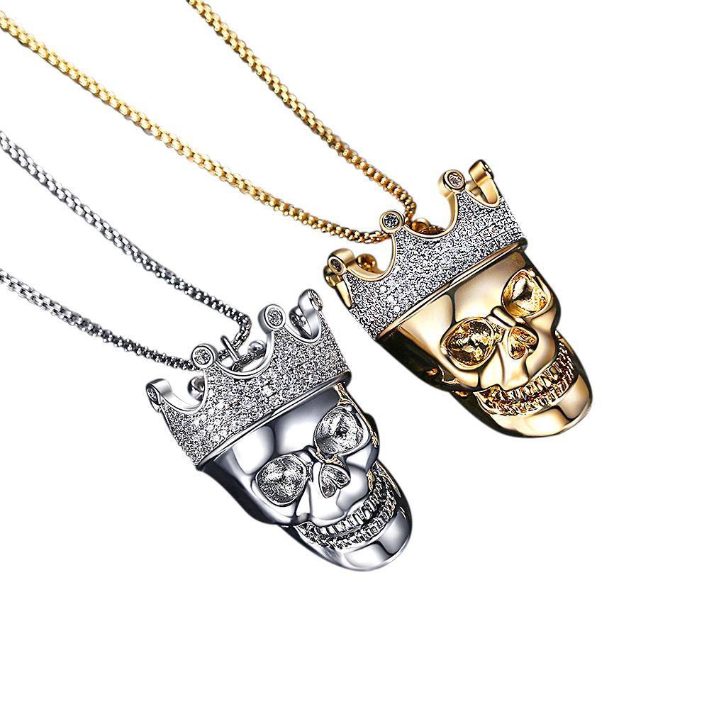 Collana Hip Hop Collana Con Teschio Punk Corona Re Zircone Regali Per Uomo - soufeelit