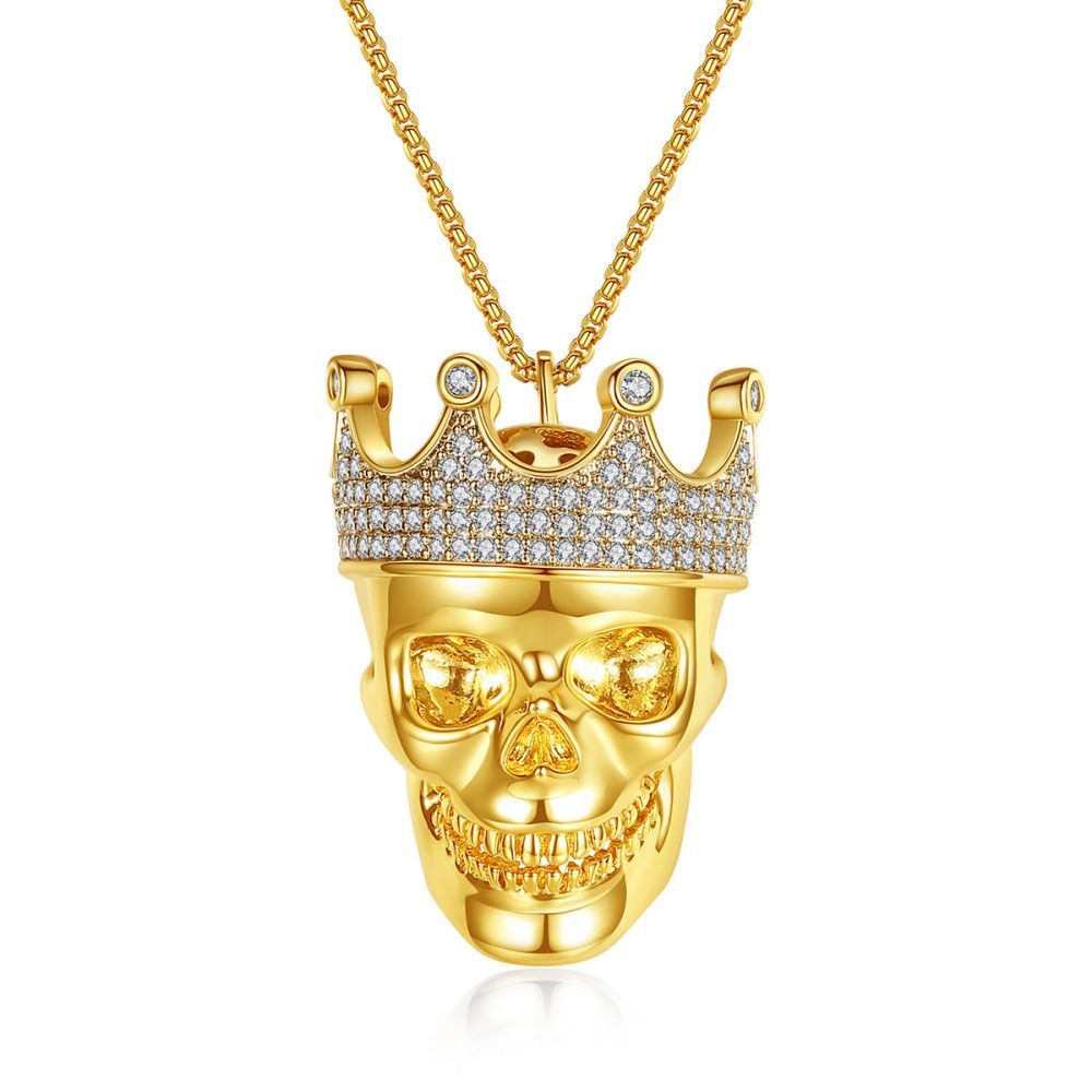 Collana Hip Hop Collana Con Teschio Punk Corona Re Zircone Regali Per Uomo - soufeelit