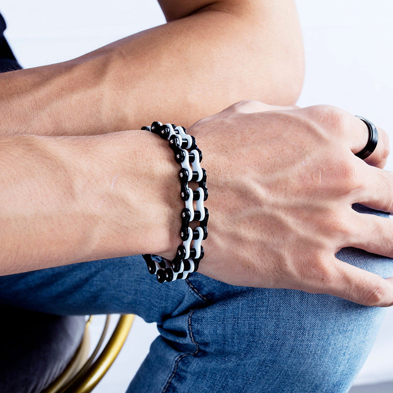 Bracciale A Catena Per Bicicletta Retrò Nero Bianco Regali Per Uomini Alla Moda - soufeelit