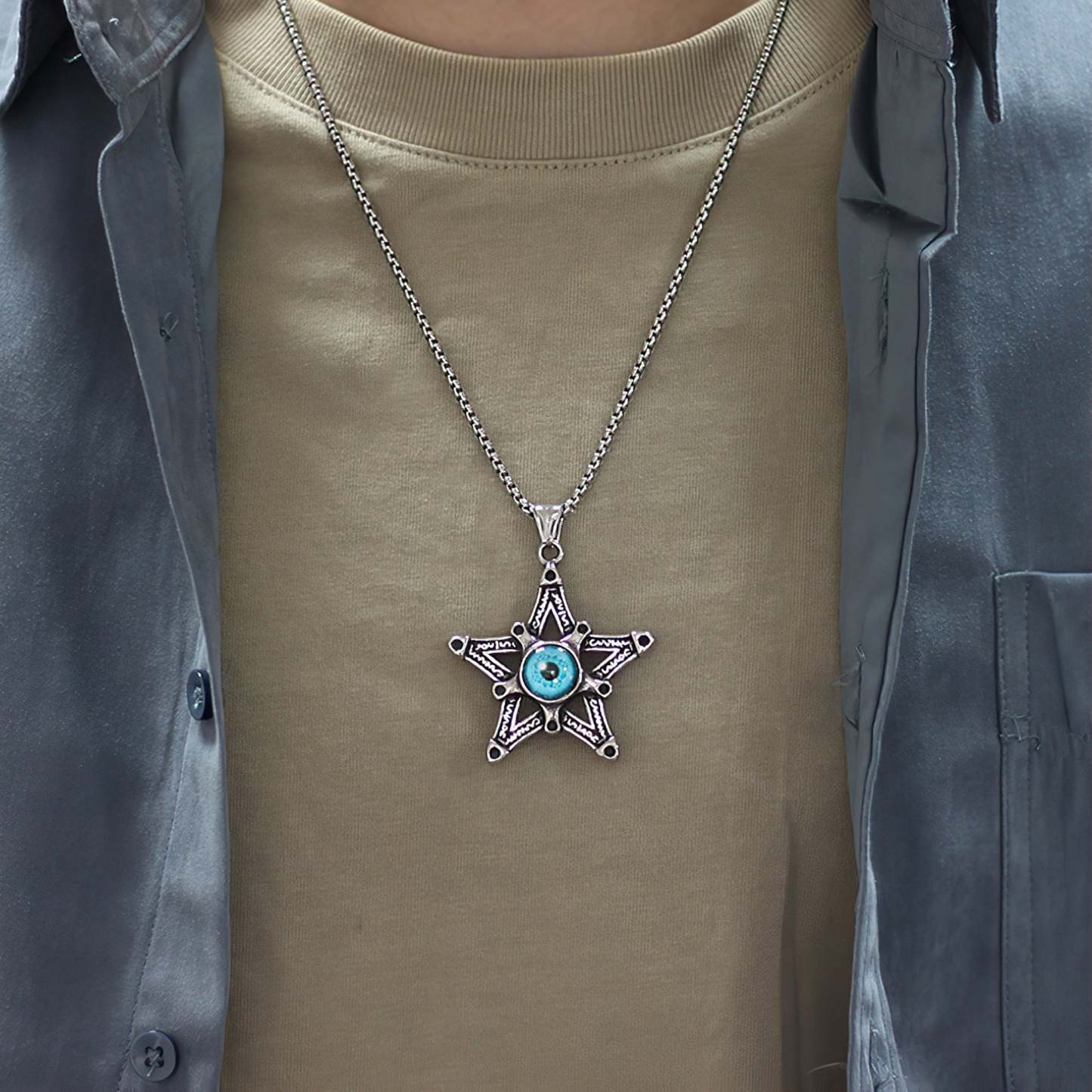 Collana Da Uomo Con Stella A Sei Punte Alla Moda, Gioielli Con L'occhio Del Diavolo - soufeelit
