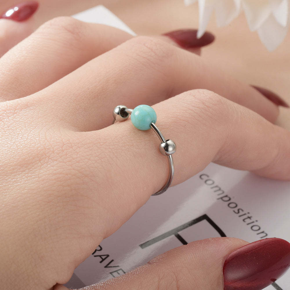 Anello Anti-ansia Fidget, Anello Girevole Regolabile Con Perline Turchesi, Regali Per Lei - soufeelit