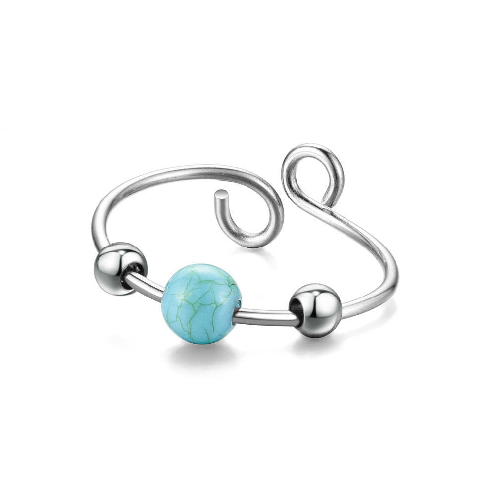 Anello Anti-ansia Fidget, Anello Girevole Regolabile Con Perline Turchesi, Regali Per Lei - soufeelit