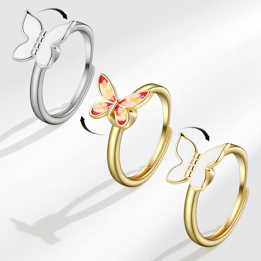Fidget Anello Anti-ansia Anello Spinner Regolabile Aperto Con Farfalla Regali Per Lei - soufeelit