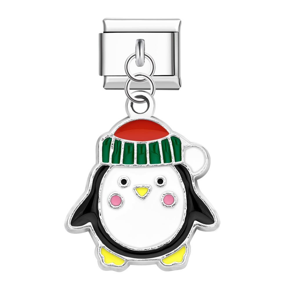 Charm Italiano Pinguino Di Natale Per Braccialetti Con Charm Italiani Link Composable Regalo Di Natale - soufeelit