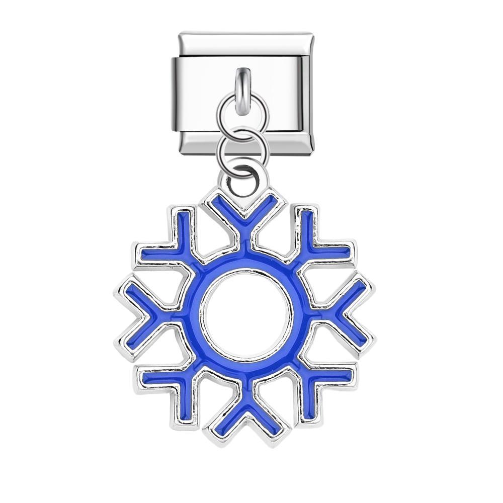 Charm Italiano Fiocchi Di Neve Blu Per Braccialetti Con Charm Italiani Link Composable Regalo Di Natale - soufeelit