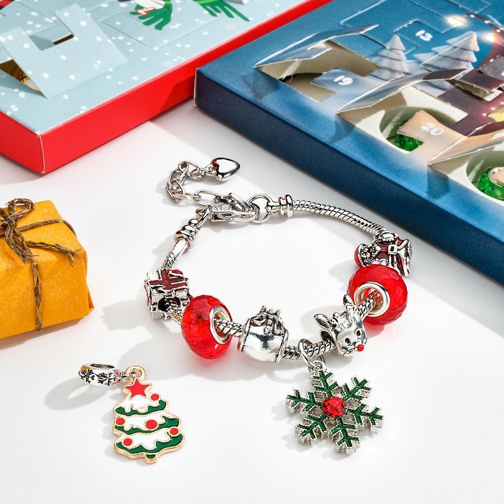 Bracciale con scatola a sorpresa con ciondolo natalizio Bracciale con scatola cieca con conto alla rovescia per 24 giorni di Natale Ciondoli fai da te Regali di Natale