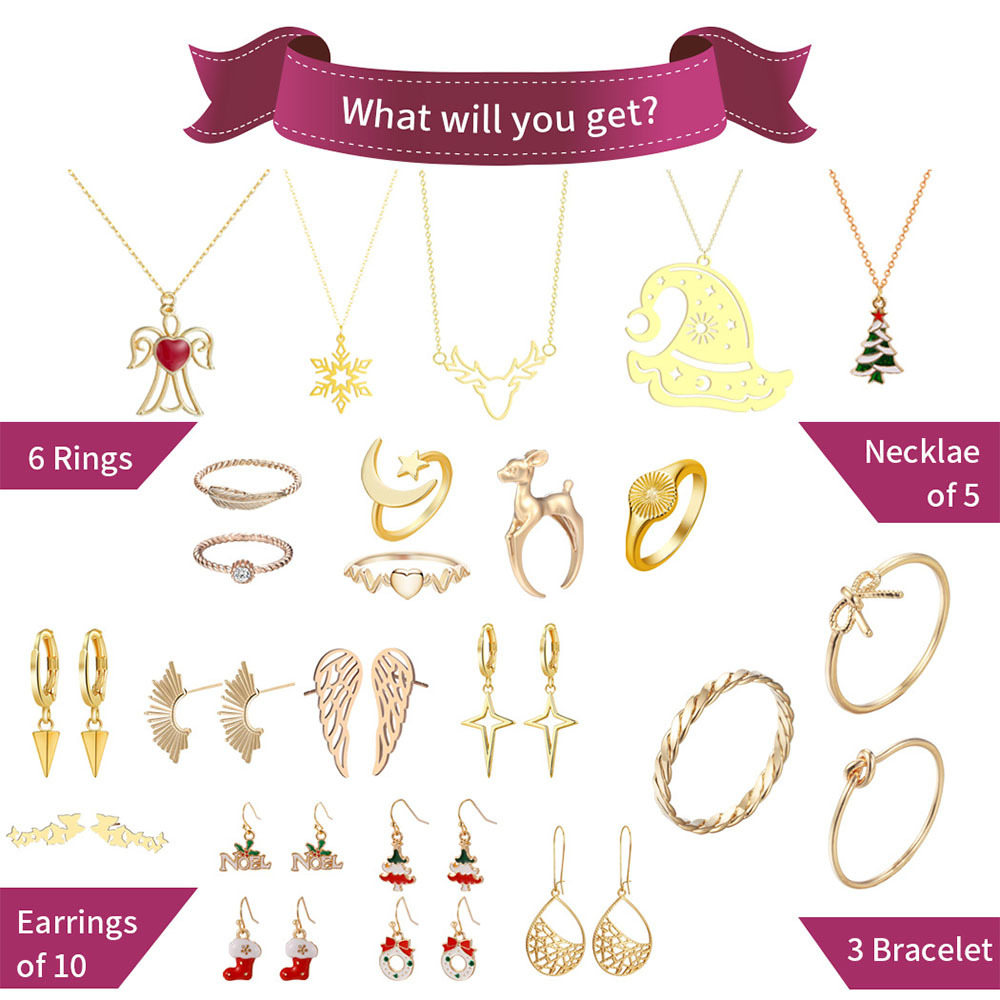 Scatola Per Calendario Dell'avvento Di Natale Con 24 Numeri, Anello, Collana, Gioielli, Scatola Natalizia - soufeelit