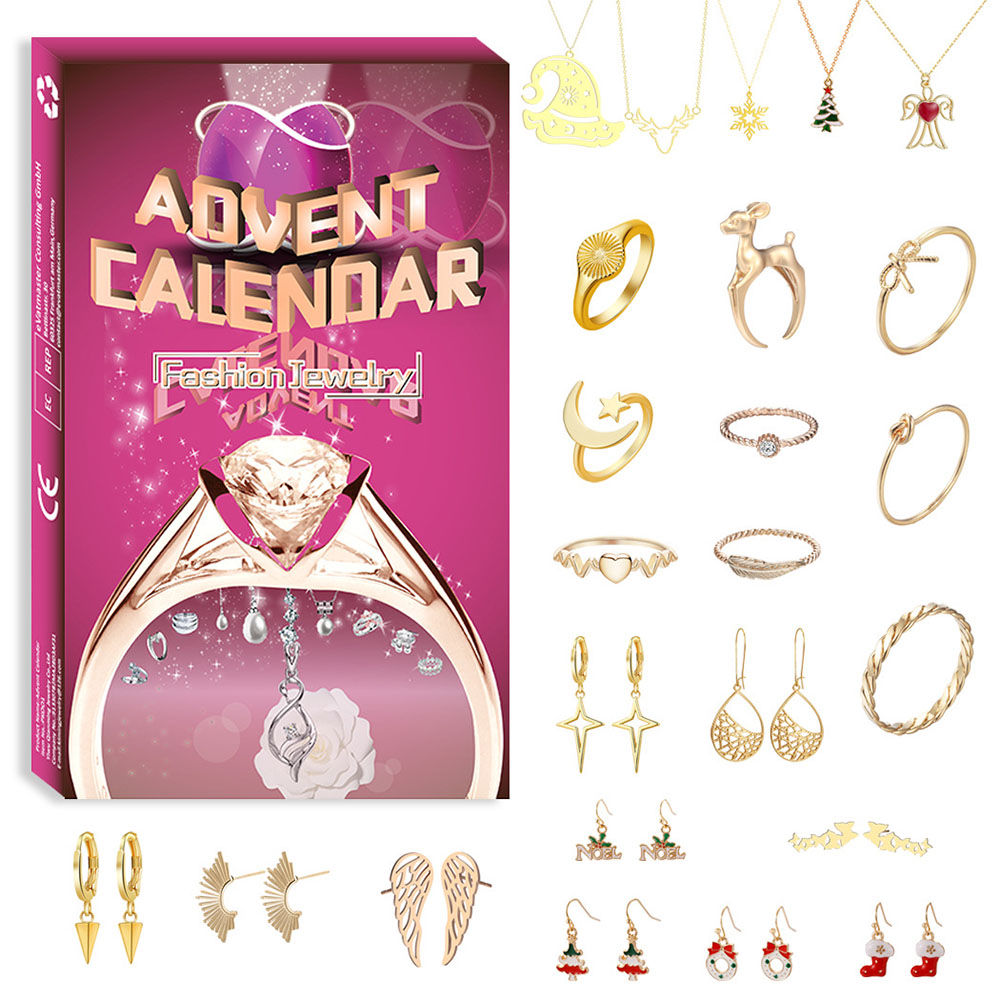 Scatola Per Calendario Dell'avvento Di Natale Con 24 Numeri, Anello, Collana, Gioielli, Scatola Natalizia - soufeelit