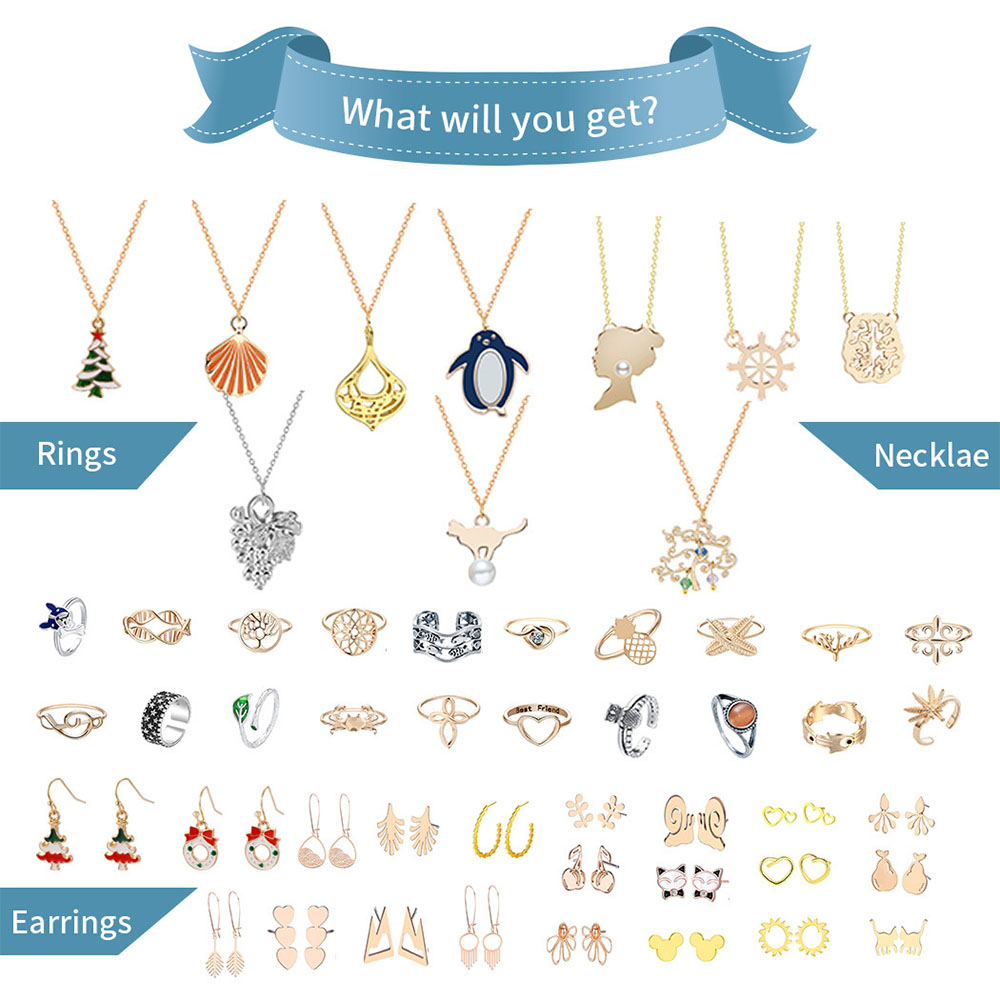 Calendario Dell'avvento Per Natale Anello Collana Orecchini Portagioie Set Natale Set Da 24 Pezzi - soufeelit