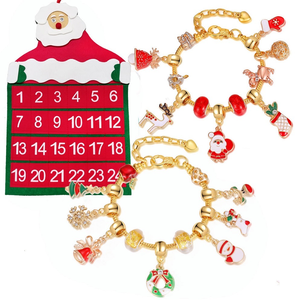 Bracciale Natalizio A Sorpresa, Scatola Cieca, Set Di Braccialetti Con Ciondoli, Calendario Dell'avvento, 24, Conto Alla Rovescia - soufeelit