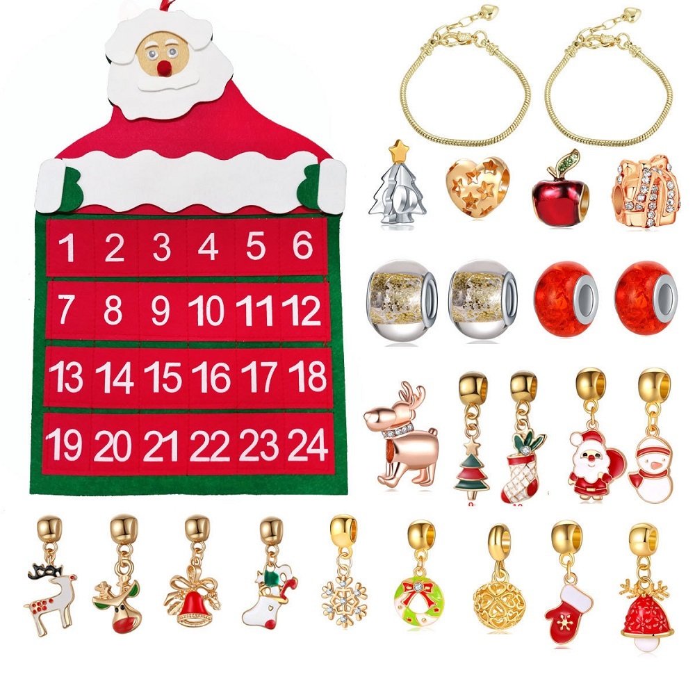 Bracciale Natalizio A Sorpresa, Scatola Cieca, Set Di Braccialetti Con Ciondoli, Calendario Dell'avvento, 24, Conto Alla Rovescia - soufeelit