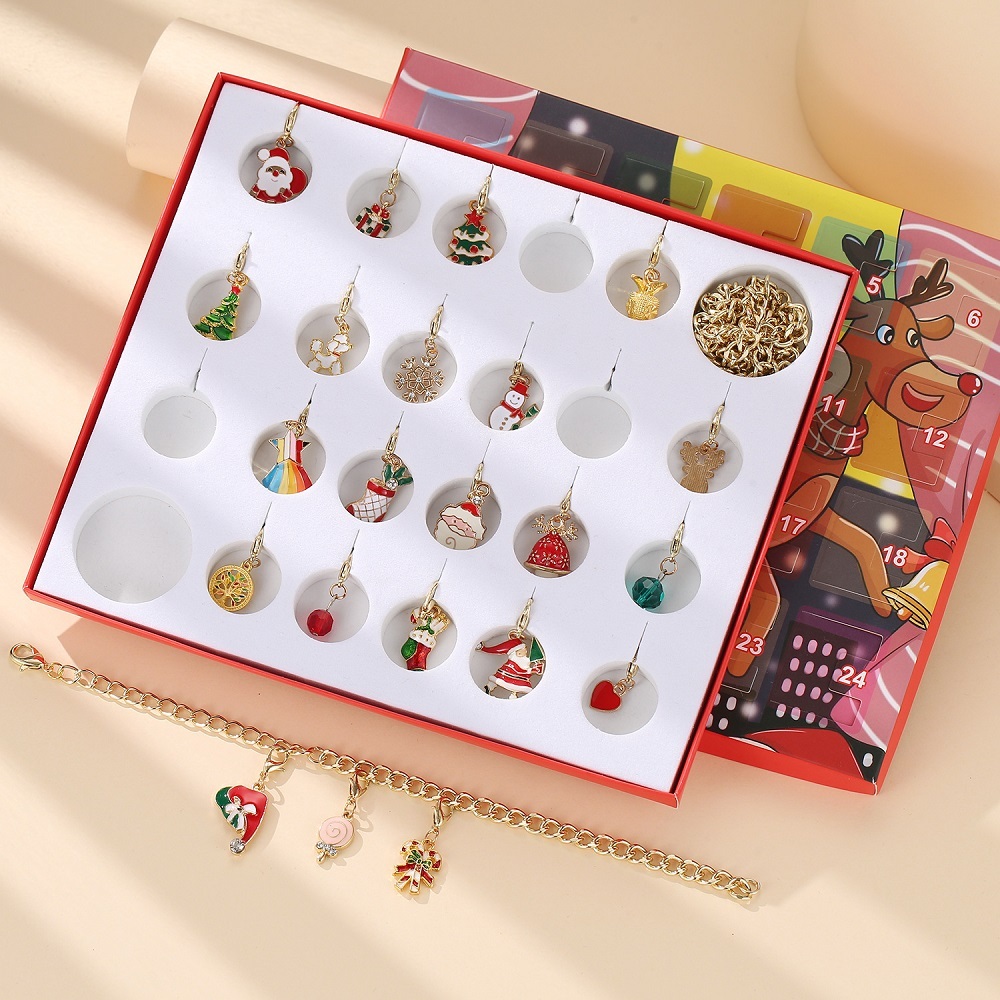 Set Di Braccialetti Con Ciondoli Natalizi, Calendario Dell'avvento, 24, Scatola Cieca Con Conto Alla Rovescia - soufeelit