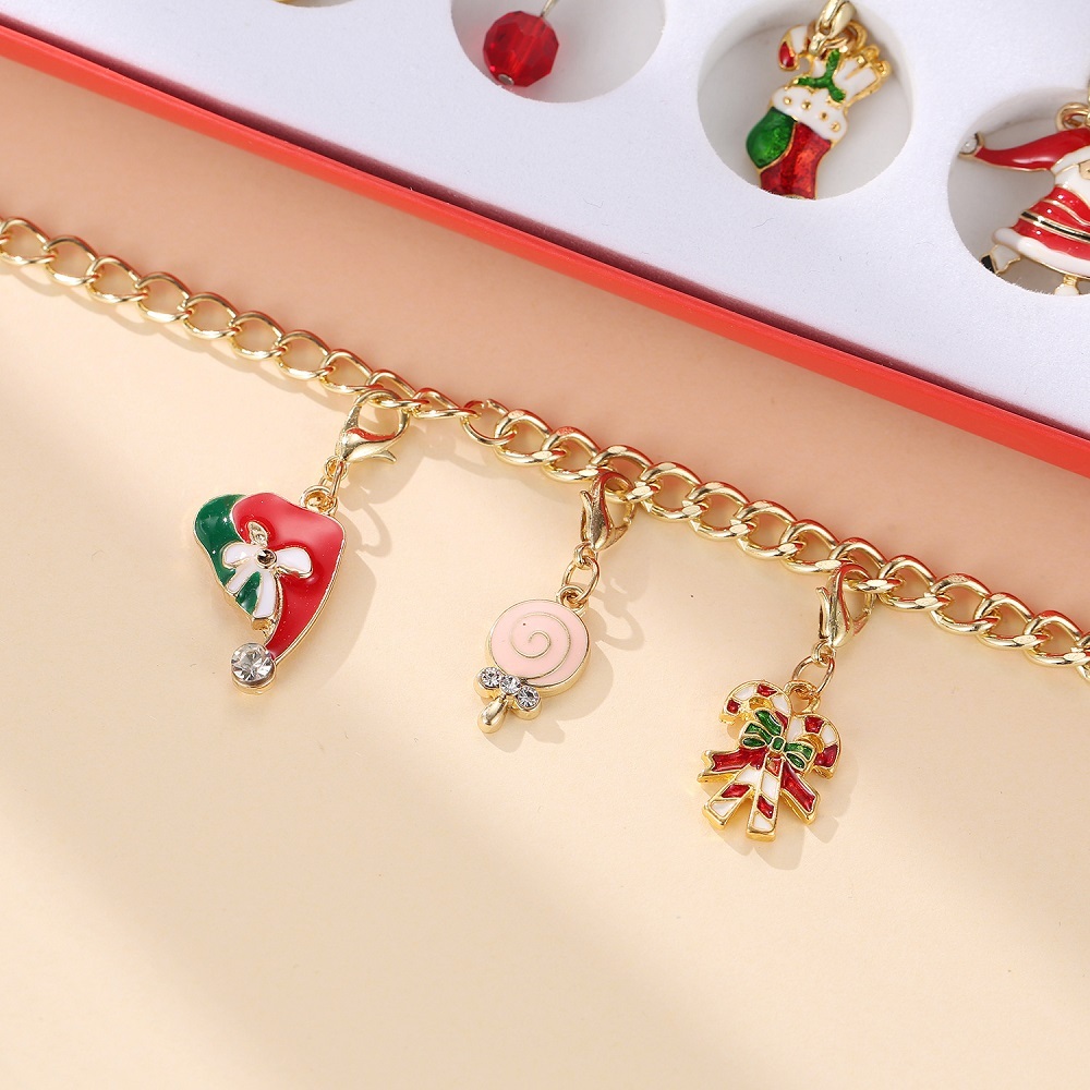 Set Di Braccialetti Con Ciondoli Natalizi, Calendario Dell'avvento, 24, Scatola Cieca Con Conto Alla Rovescia - soufeelit