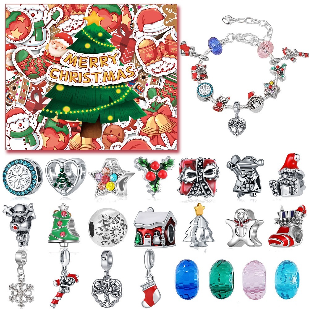 Set Di Braccialetti Con Ciondoli Fai-da-te, Scatola Di Ciondoli Natalizi, Calendario Dell'avvento, 24, Conto Alla Rovescia, Sorpresa, Scatola Cieca - soufeelit