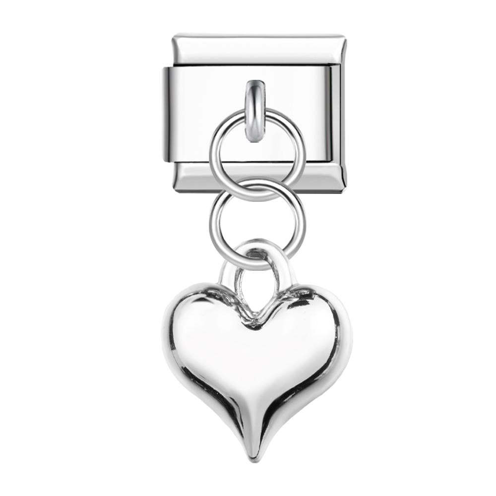 Charm Italiano Cuore Scintillante In Argento Per Braccialetti Con Charm Italiani Link Composable - soufeelit