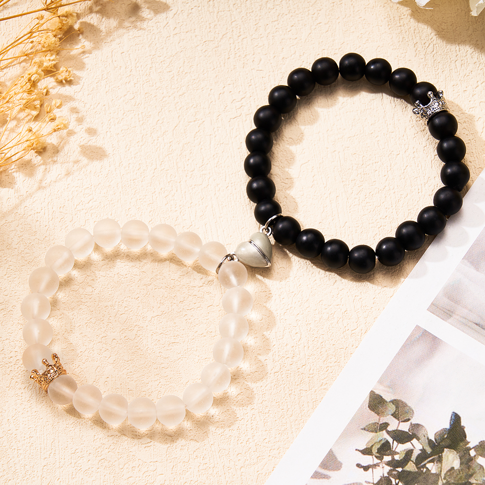 Set Di Braccialetti Magnetici Con Corona Per Coppia. Regalo Di San Valentino Per Coppie - soufeelit