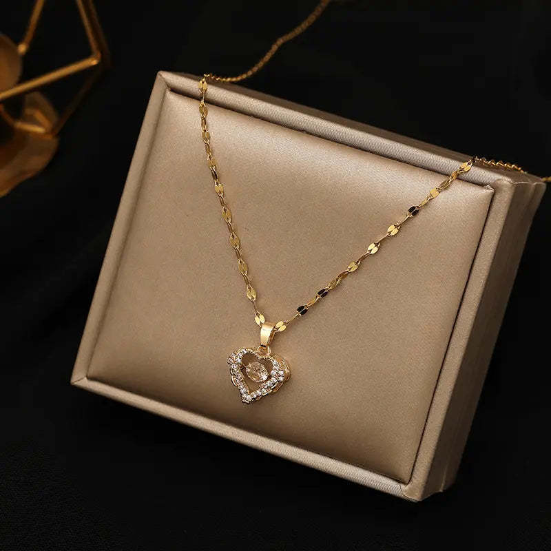 Collana Con Cuore D'amore Elegante Regalo Con Diamanti Ad Ala - soufeelit