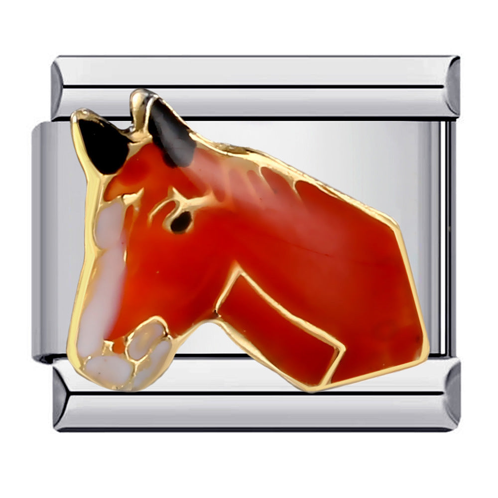 Charm Italiano Testa Di Cavallo Rossa Per Braccialetti Con Charm Italiani Link Composable - soufeelit