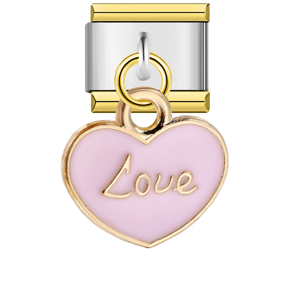 Charm Italiano Pendente Cuore Amore Rosa Bordo Oro Per Braccialetti Italiani Link Composable - soufeelit