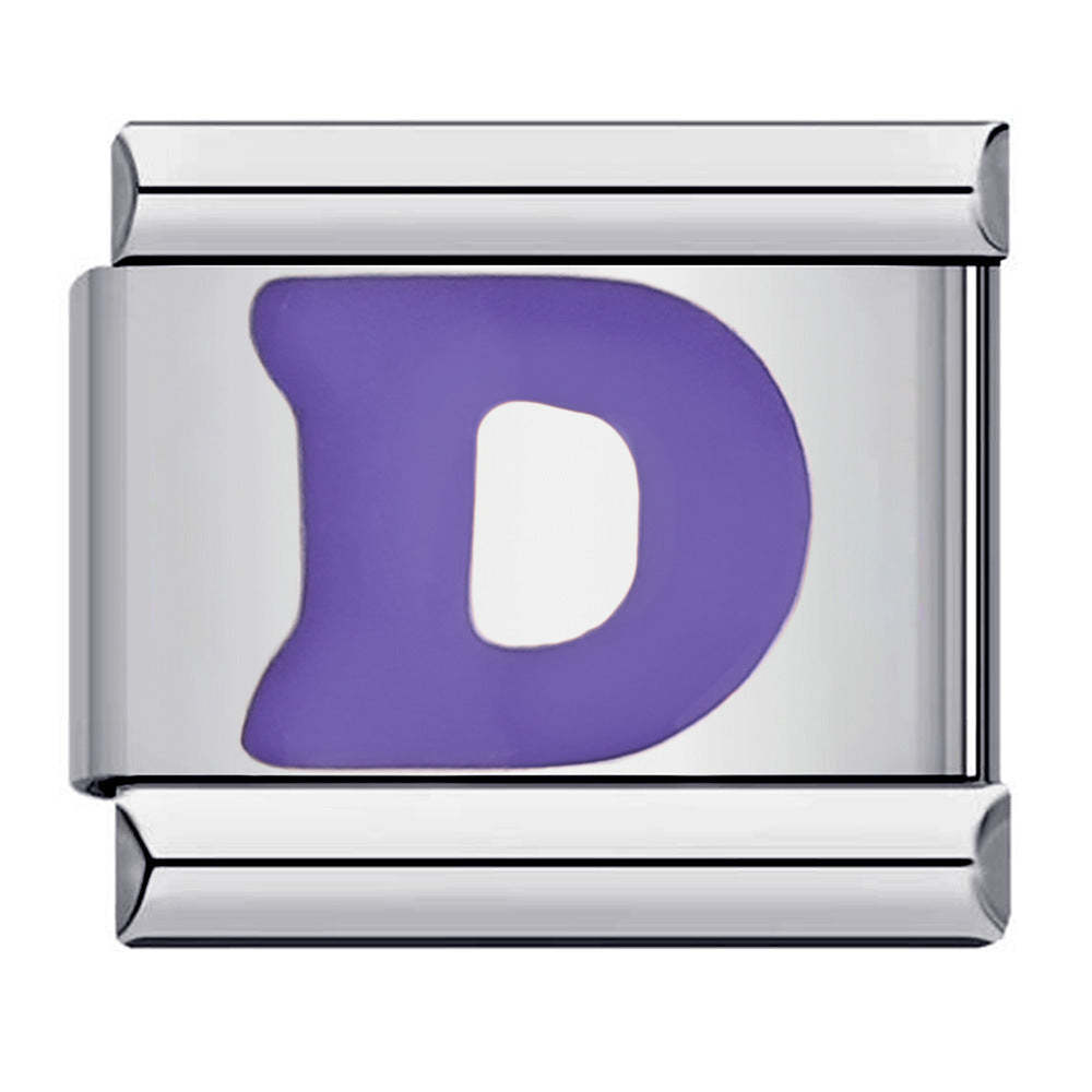 Charm Italiano Lettera D Viola Per Braccialetti Con Charm Italiani Link Composable - soufeelit