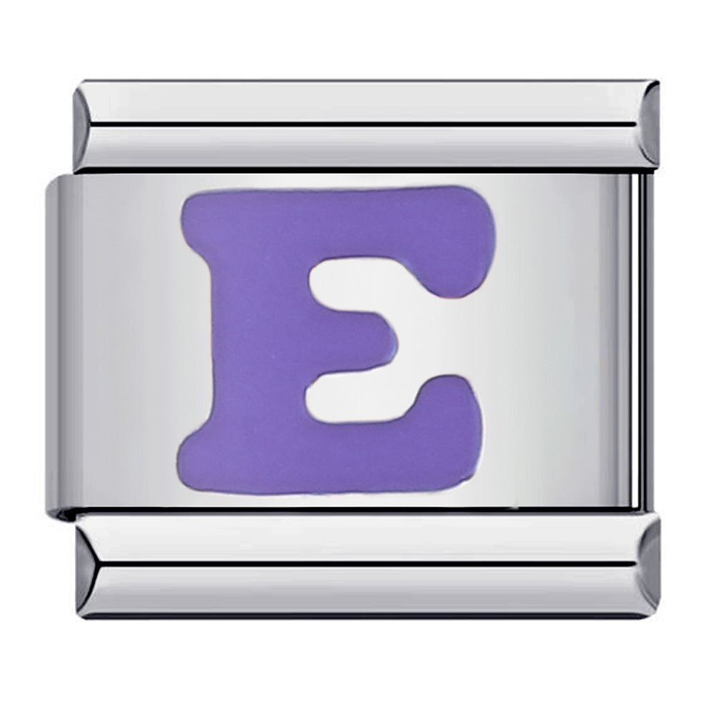 Charm Italiano Lettera E Viola Per Braccialetti Con Charm Italiani Link Composable - soufeelit