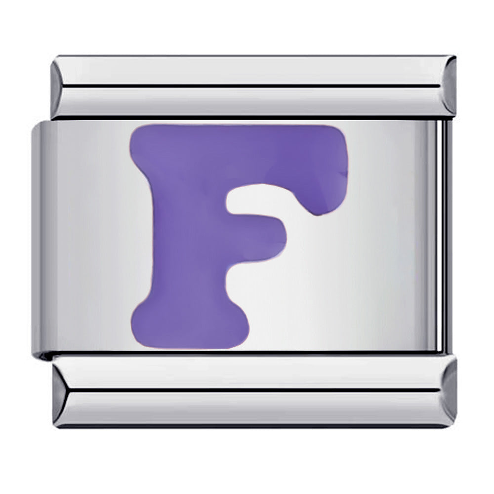 Charm Italiano Lettera F Viola Per Braccialetti Con Charm Italiani Link Composable - soufeelit
