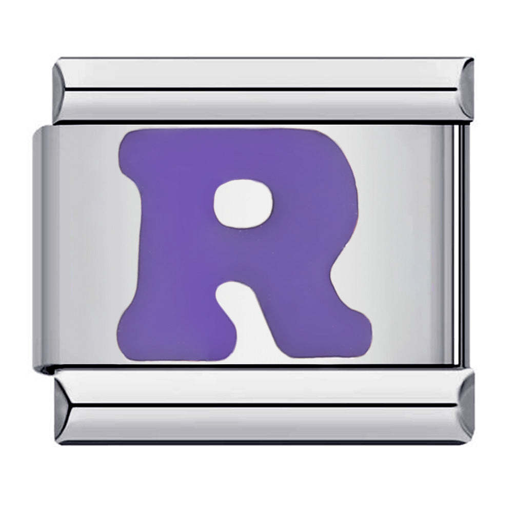 Charm Italiano Lettera R Viola Per Braccialetti Con Charm Italiani Link Composable - soufeelit