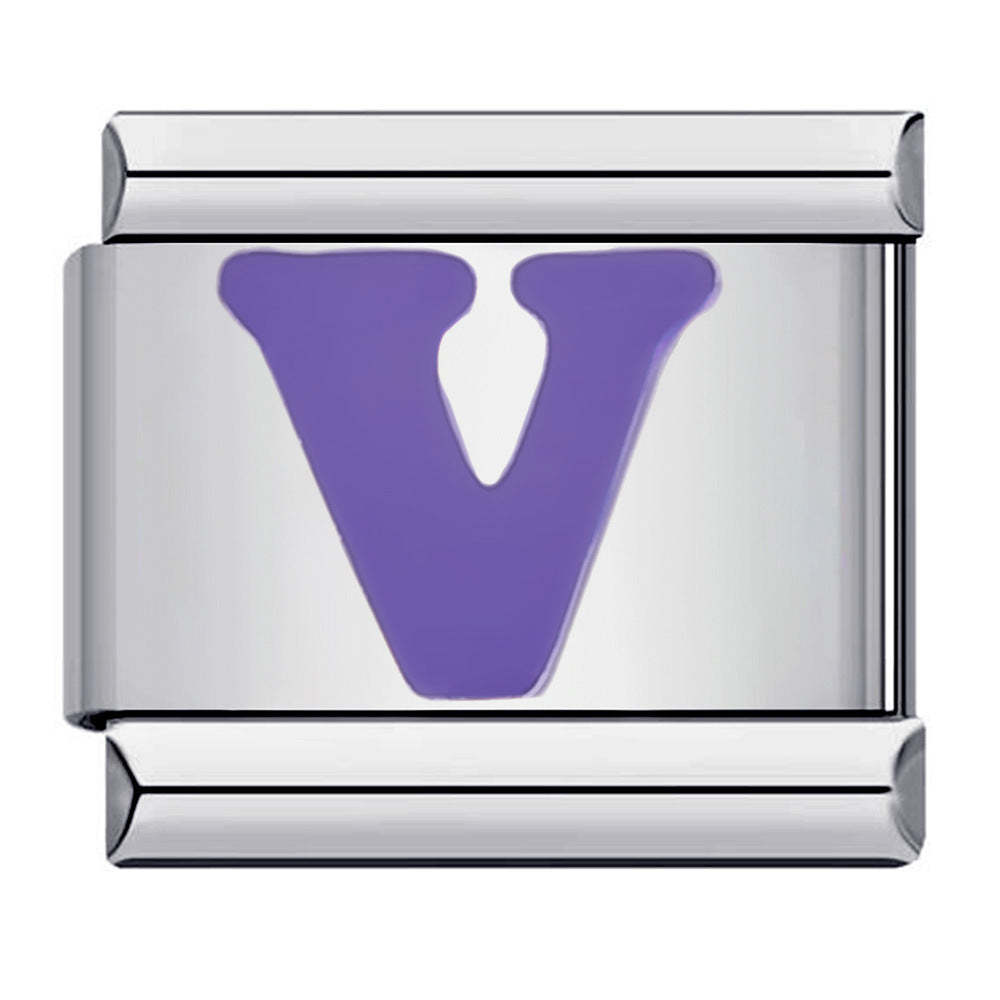 Charm Italiano Lettera V Viola Per Braccialetti Con Charm Italiani Link Composable - soufeelit