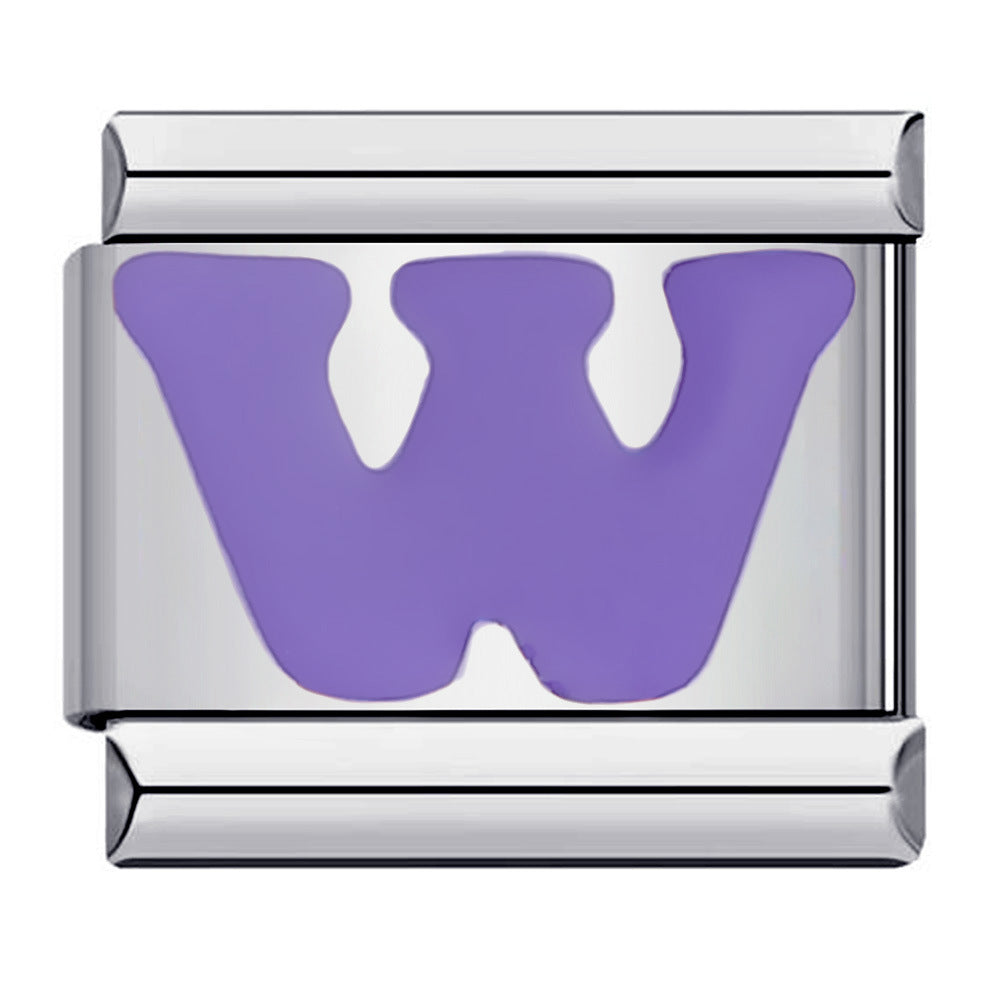 Charm Italiano Lettera W Viola Per Braccialetti Con Charm Italiani Link Composable - soufeelit