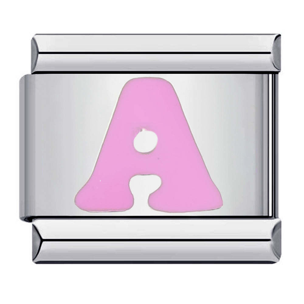 Charm Italiano Lettera A Rosa Per Braccialetti Con Charm Italiani Link Composable - soufeelit