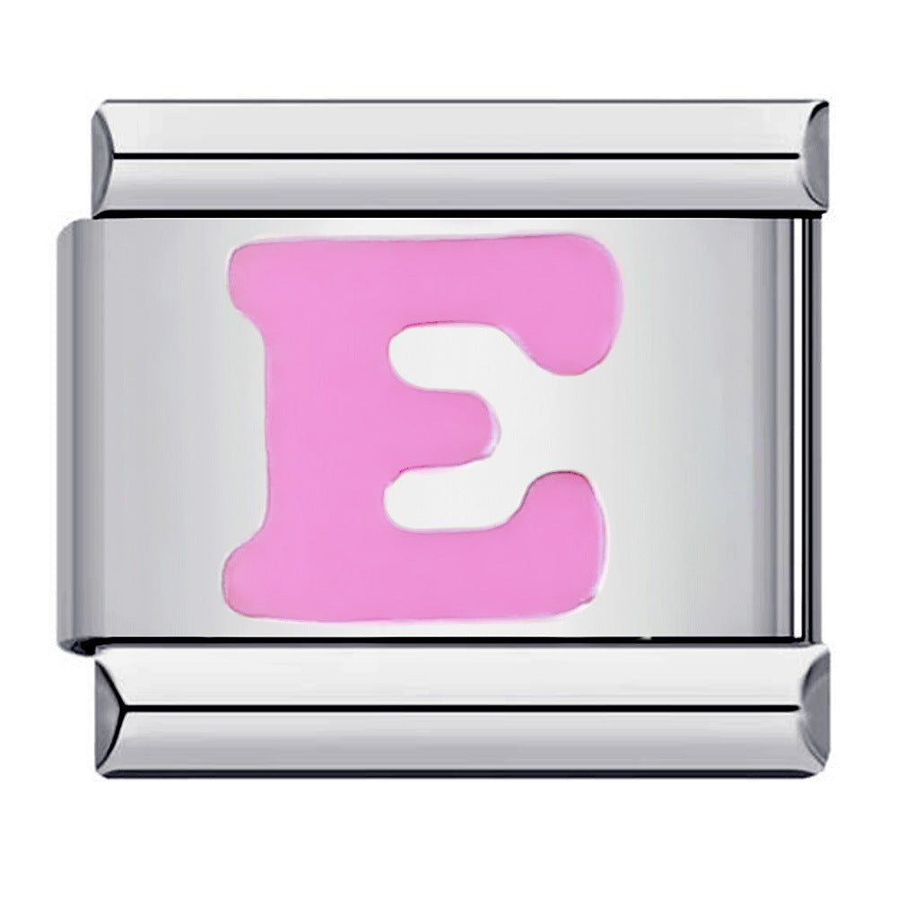 Charm Italiano Lettera E Rosa Per Braccialetti Con Charm Italiani Link Composable - soufeelit