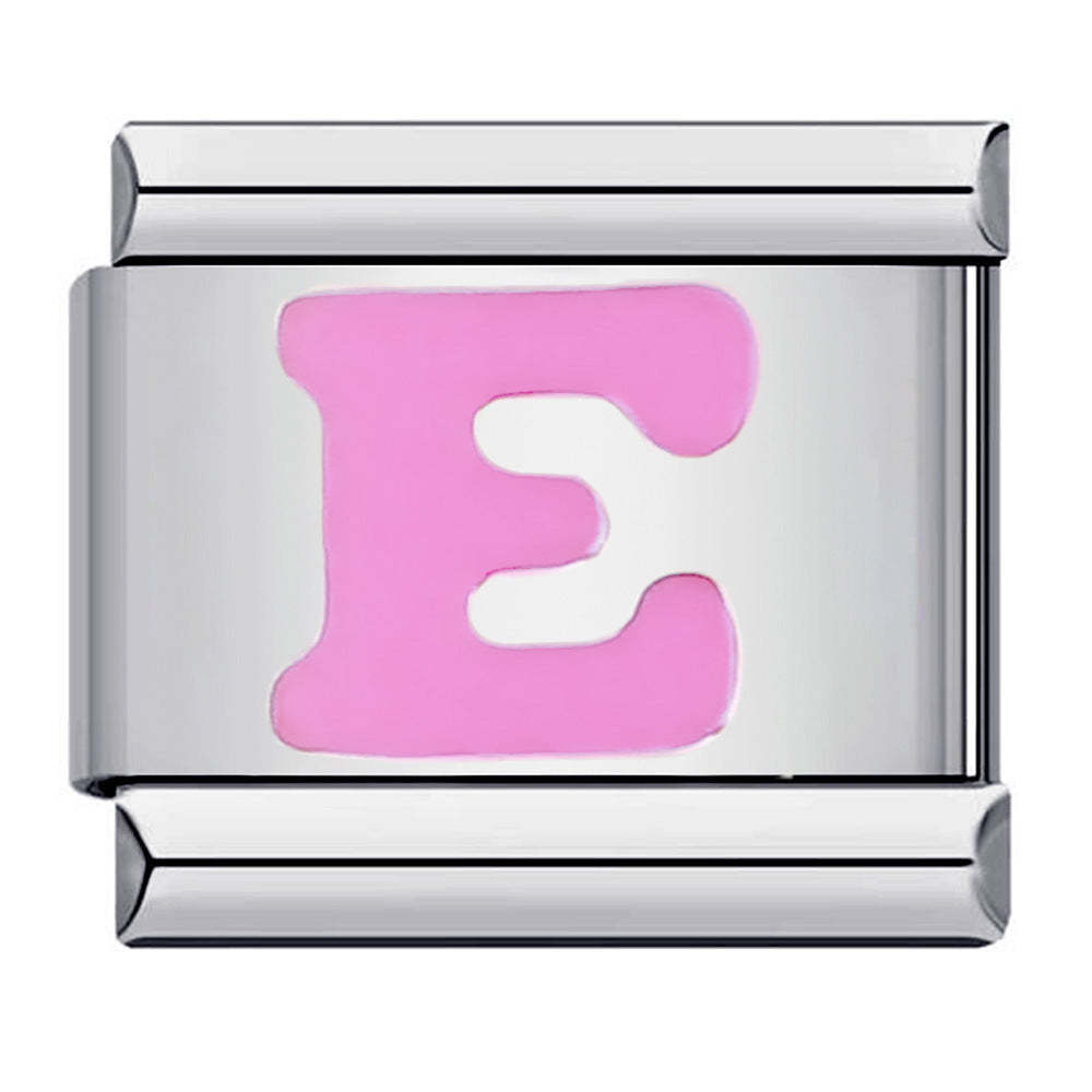 Charm Italiano Lettera E Rosa Per Braccialetti Con Charm Italiani Link Composable - soufeelit