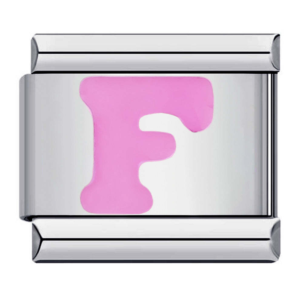 Charm Italiano Lettera F Rosa Per Braccialetti Con Charm Italiani Link Composable - soufeelit