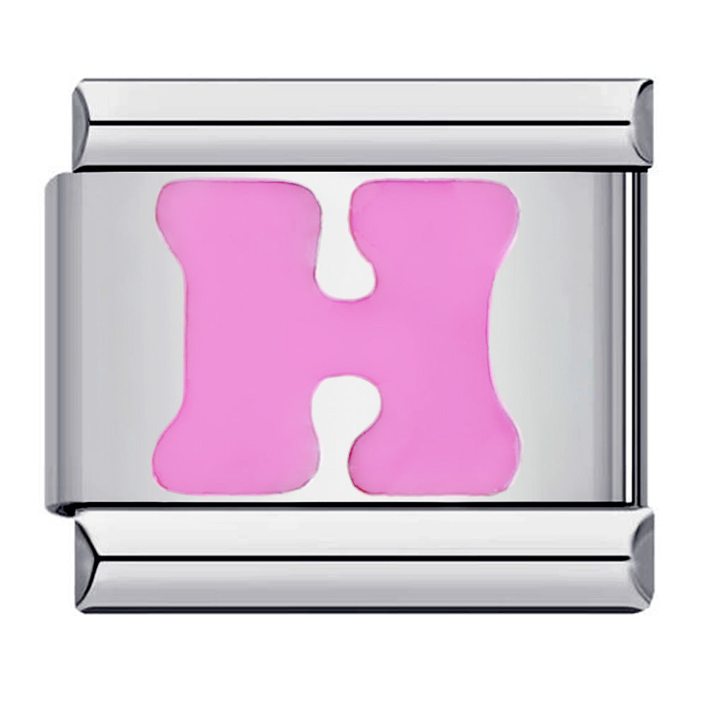 Charm Italiano Lettera H Rosa Per Braccialetti Con Charm Italiani Link Composable - soufeelit