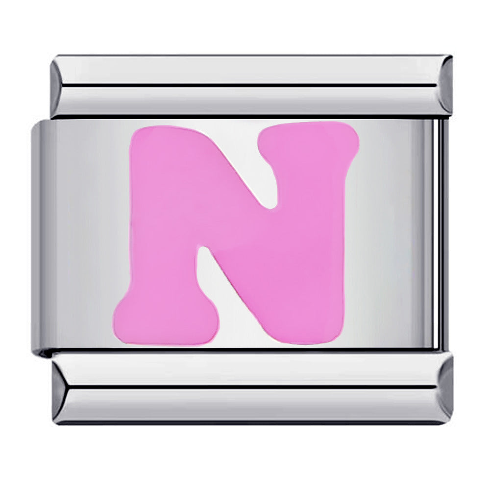 Charm Italiano Lettera N Rosa Per Braccialetti Con Charm Italiani Link Composable - soufeelit