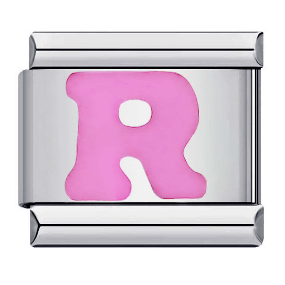 Charm Italiano Lettera R Rosa Per Braccialetti Con Charm Italiani Link Composable - soufeelit