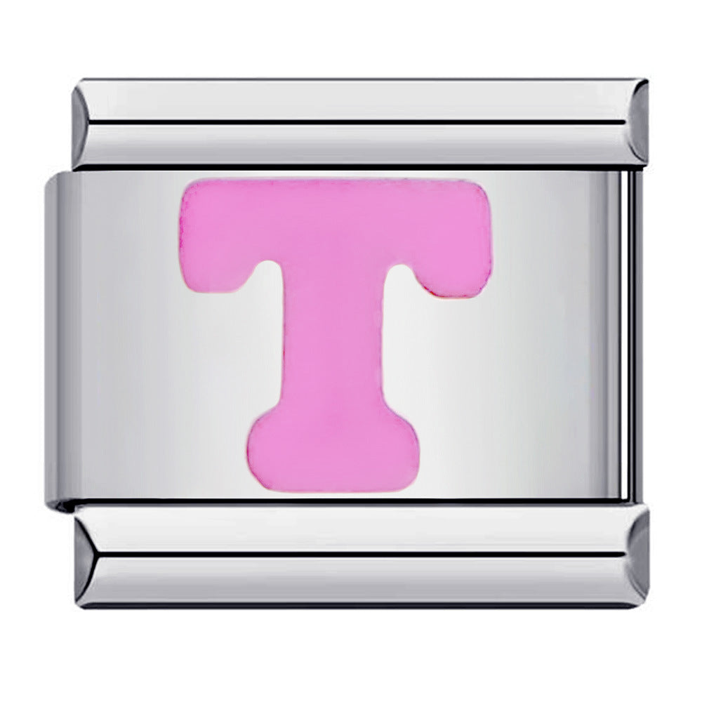 Charm Italiano Lettera T Rosa Per Braccialetti Con Charm Italiani Link Composable - soufeelit