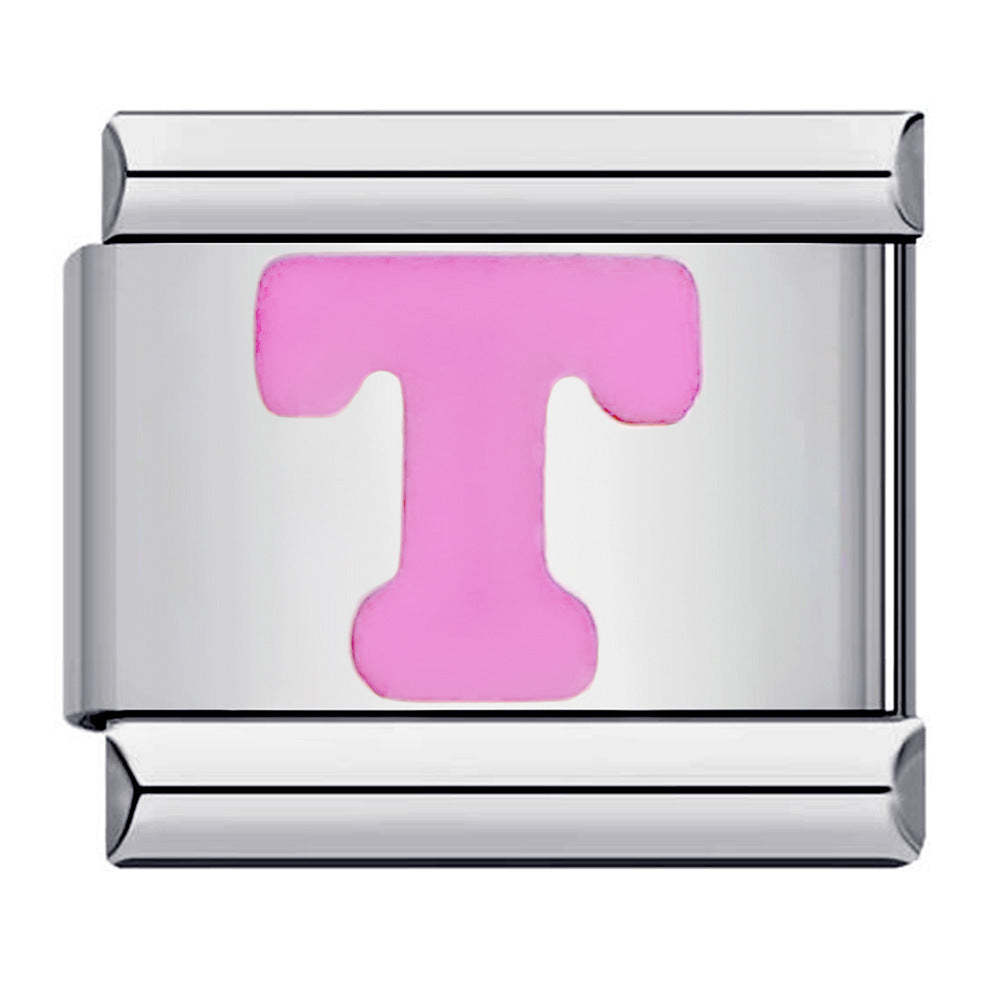 Charm Italiano Lettera T Rosa Per Braccialetti Con Charm Italiani Link Composable - soufeelit