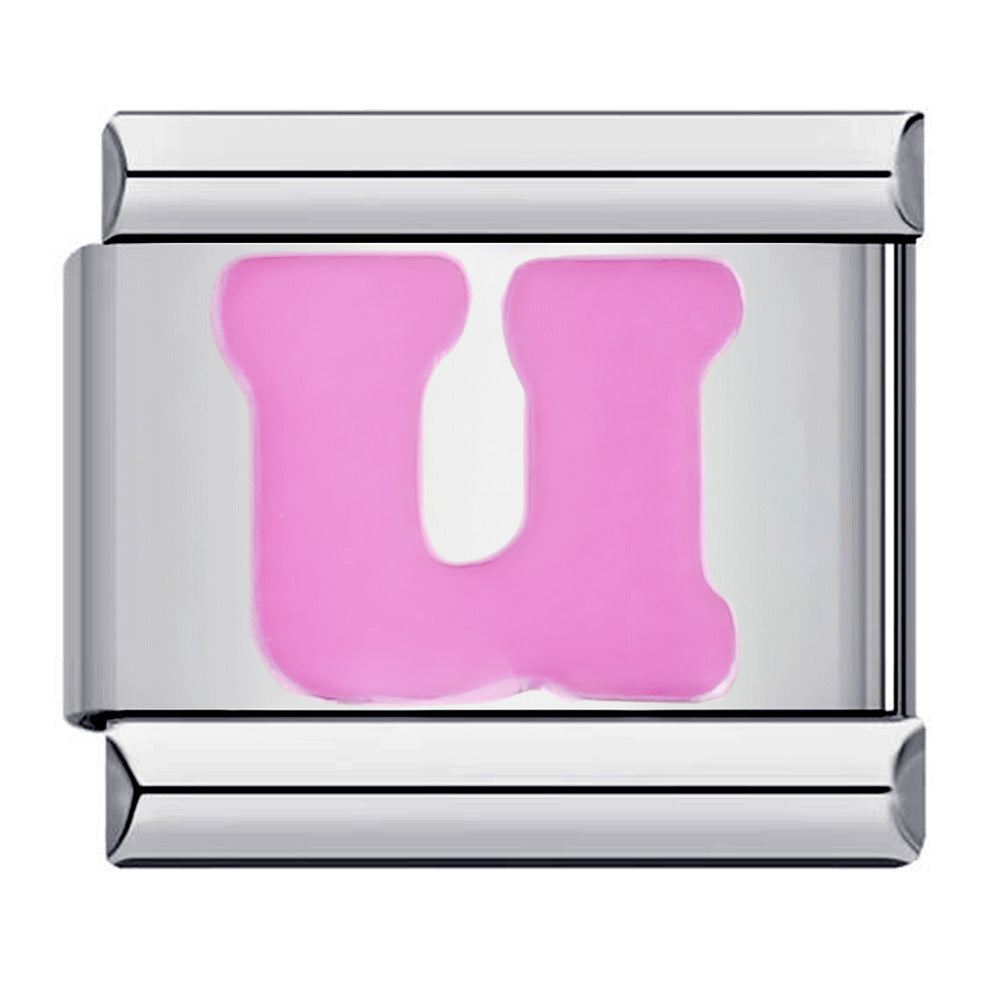 Charm Italiano Lettera U Rosa Per Braccialetti Con Charm Italiani Link Composable - soufeelit