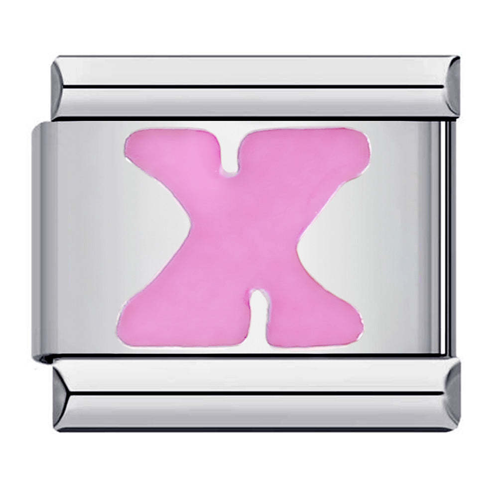 Charm Italiano Lettera X Rosa Per Braccialetti Con Charm Italiani Link Composable - soufeelit