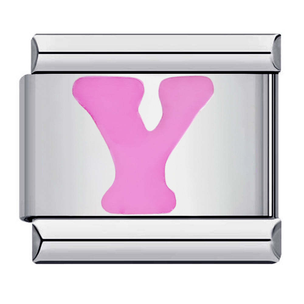Charm Italiano Lettera Y Rosa Per Braccialetti Con Charm Italiani Link Composable - soufeelit