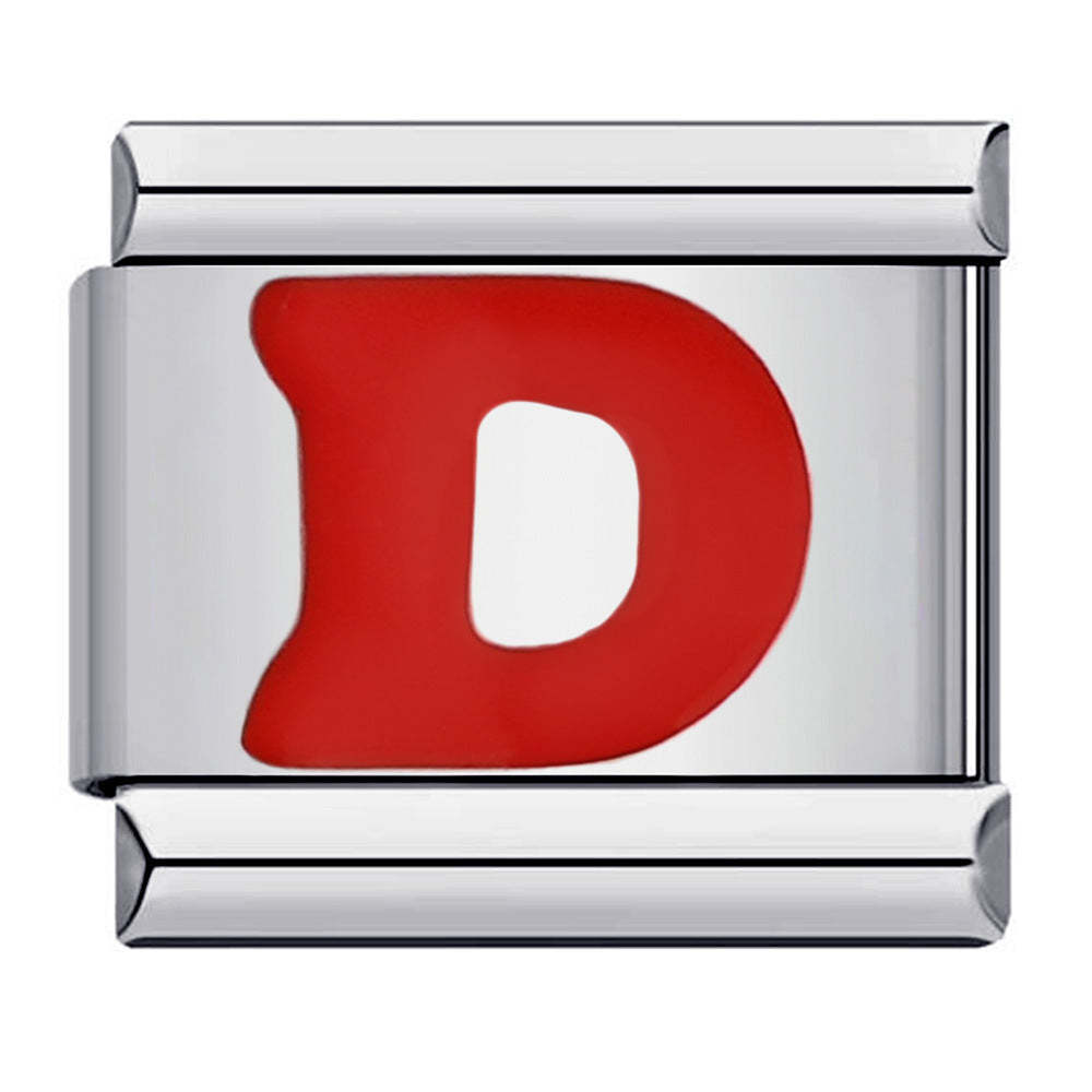 Charm Italiano Lettera D Rossa Per Braccialetti Con Charm Italiani Link Composable - soufeelit
