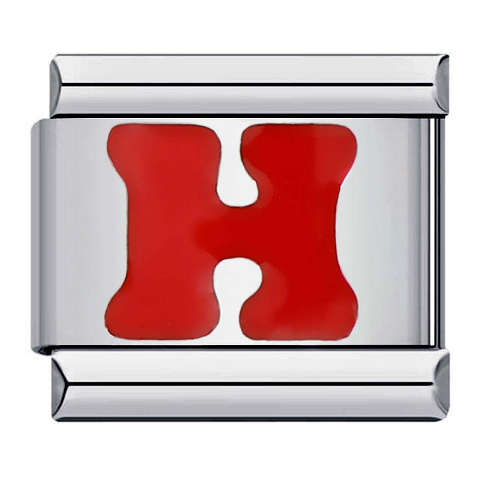Charm Italiano Lettera H Rossa Per Braccialetti Con Charm Italiani Link Composable - soufeelit