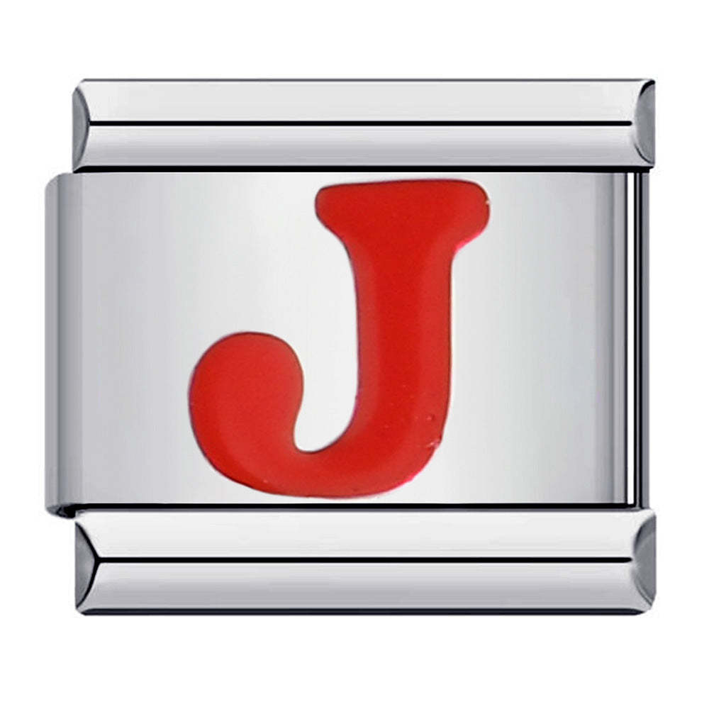 Charm Italiano Lettera J Rosso Per Braccialetti Con Charm Italiani Link Composable - soufeelit