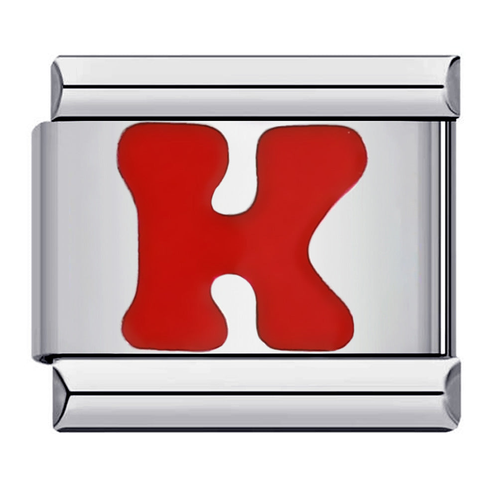 Charm Italiano Lettera K Rosso Per Braccialetti Con Charm Italiani Link Composable - soufeelit